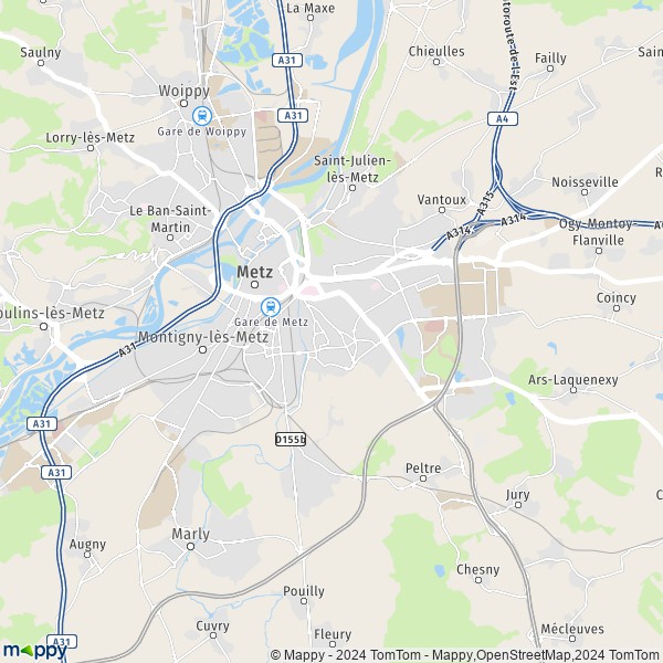 La carte pour la ville de Metz 57000-57070